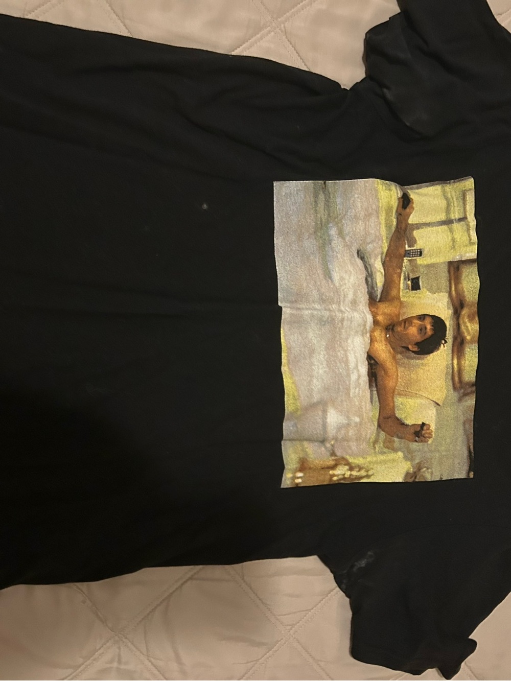 Black Graphic Men’s T-Shirt with Yellow Accent Print